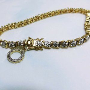Fabulous Gold Plated Over Sterling Silver Diamond Accented Tennis Bracelet
